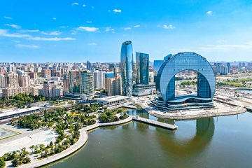 Aerial skyline of Baku, Azerbaijan